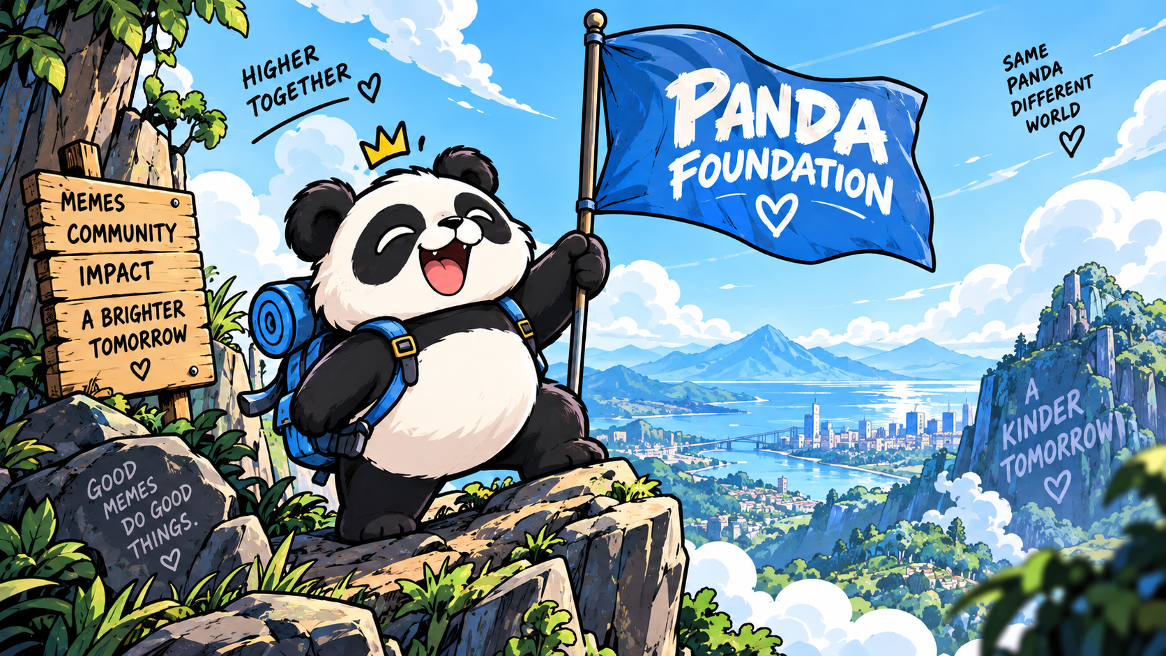 Panda carrying the Foundation flag toward a brighter tomorrow